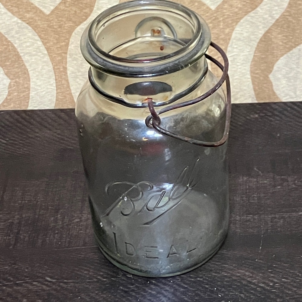 Ball Ideal Mason Jar Vintage Clear Glass Wire Bail Closure Antique